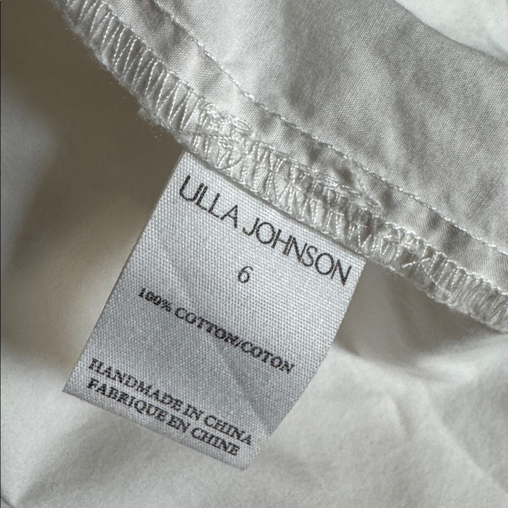 ULLA JOHNSON Off-White Ecru Olina Pleated Cotton-Poplin Midi Dress | Size 6 - Picture 11 of 11